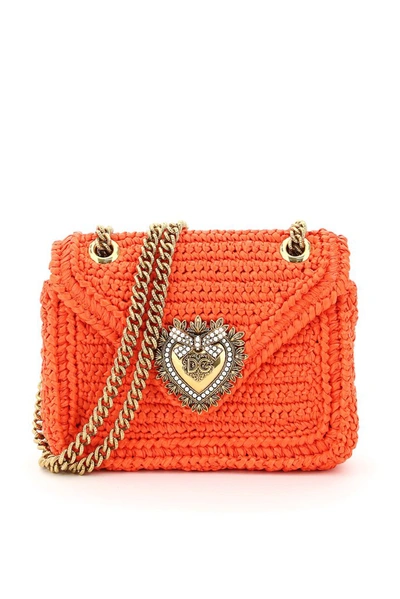 Dolce & Gabbana Devotion Woven Shoulder Bag In Orange