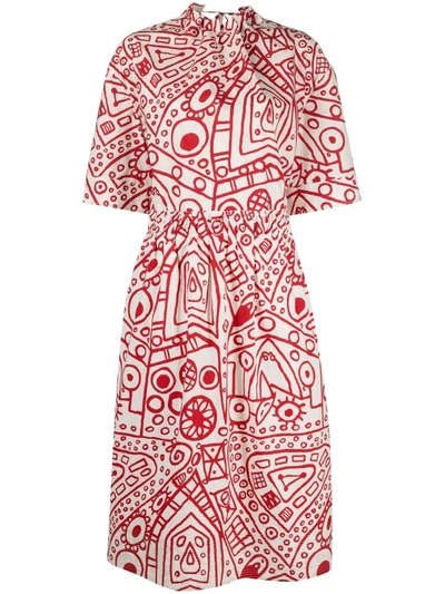 Colville Kitchen Dinner Abstract-print Cotton Midi Dress In Red/ecru