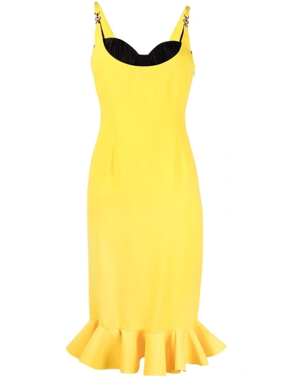 Versace Sweetheart-neck Flounced Crepe Pencil Dress In Yellow