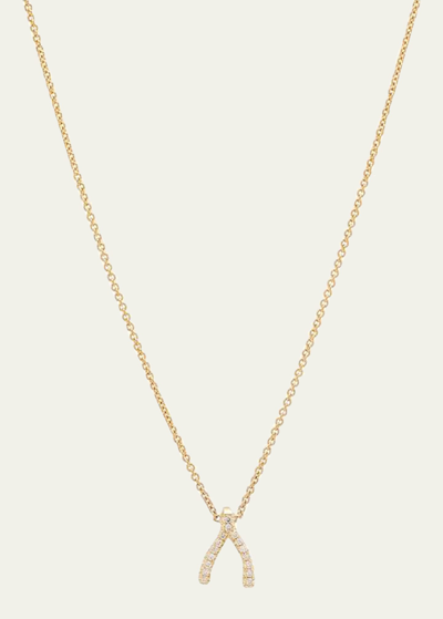 Jennifer Meyer 18k Yellow Gold & Diamond Mini Wishbone Necklace