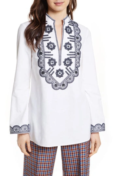 Tory Burch Long-sleeve Richa Embroidered Tory Tunic In White