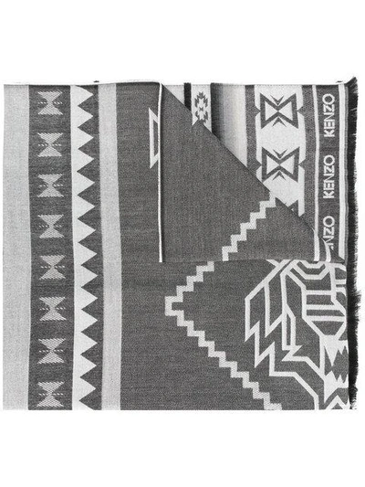 Kenzo Aztec Print Scarf In Grey