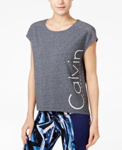 Calvin Klein Performance Cropped Logo T-shirt In Black Top Heather