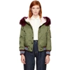 Miu Miu Military Bomber Jacket With Colored Fur Collar In Oliva