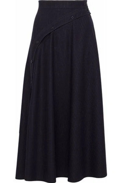 Nina Ricci Woman Pinstriped Wool-blend Midi Skirt Midnight Blue