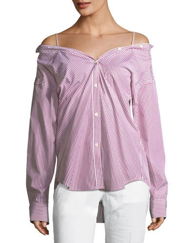 Theory Tamalee Off-the-shoulder Striped Button-front Top