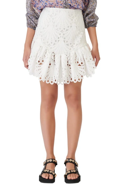 Maje Julie Ruffled Guipure Lace Mini Skirt In White