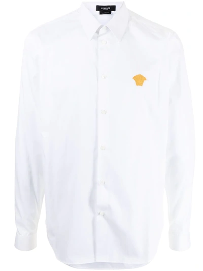 Versace Medusa Embroidery Cotton Poplin Shirt In White