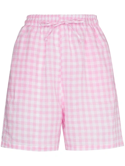 Frankies Bikinis Lou Gingham Pajama Shorts In Rosa