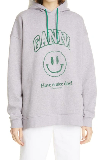 Ganni Software Isoli Organic Cotton Graphic Hoodie In Misty Lilac