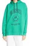 Ganni Software Isoli Organic Cotton Graphic Hoodie In Kelly Green