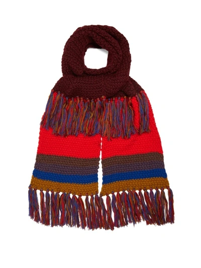 Etro Contrasting Wool Scarf In Bordeaux+red+mlc