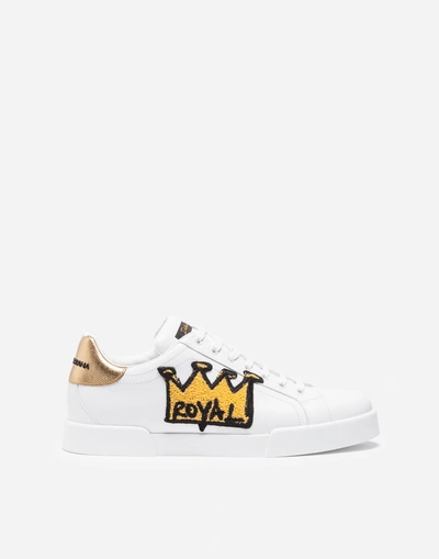 Dolce & Gabbana Portofino Royal Patched Sneakers In White | ModeSens