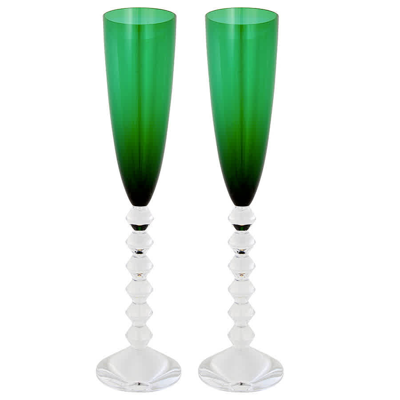 Baccarat Set Of 2 Vega Flutissimo Champagne Flutes (180ml) In Emerald / Green