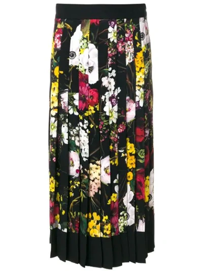 Dolce & Gabbana Floral-print Pleated Silk-blend Charmeuse Skirt In Black