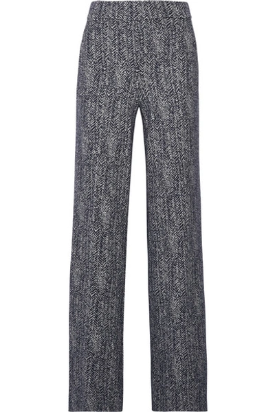 Theory Talbert Herringbone Stretch-knit Wide-leg Pants In Deep Navy Multi