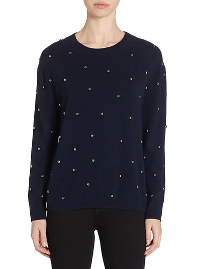 The Kooples Embellished Wool Pullover With Cashmere In Navy