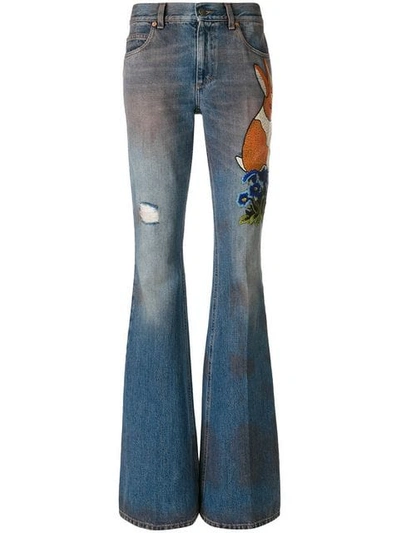 Gucci Blue Embroidered Flared Jeans