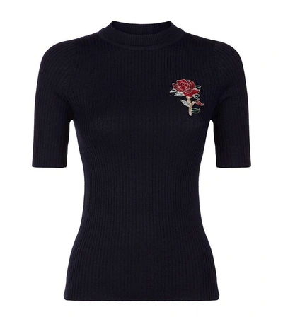Sandro Embroidered Rose Ribbed Sweater