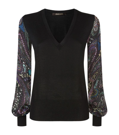 Roberto Cavalli Contrast Sleeve V-neck Sweater