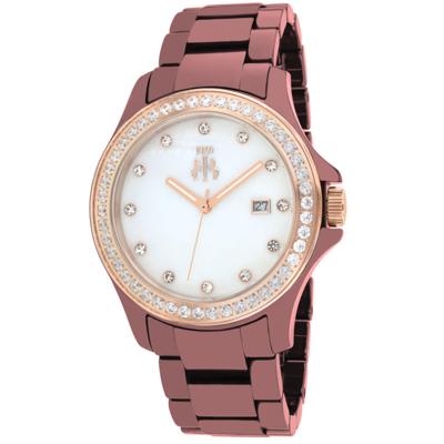 Jivago Ceramic White Mother Of Pearl Dial Ladies Watch Jv9415 In Gold Tone / Maroon / Mother Of Pearl / White