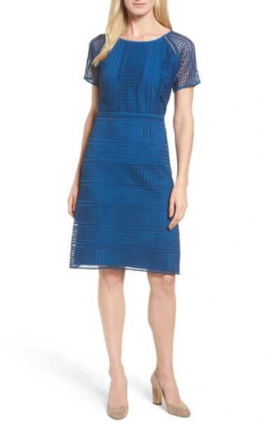 Hugo Boss Domaro Geometric Lace Dress In Medium Blue