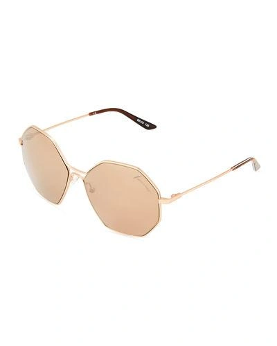 Brian Atwood Metal Octagon Sunglasses In Pink Metallic