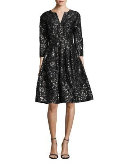 Oscar De La Renta Split Neckline A-line Dress In Black