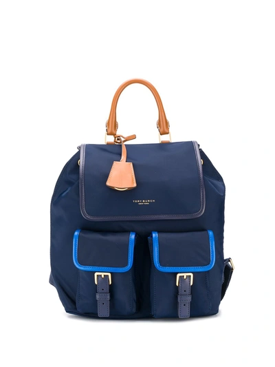 Tory Burch Perry Colorblock Flap Backpack- Royal Navy In Blue