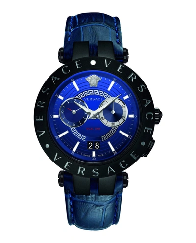 Versace V-race Chronograph Quartz Blue Dial Mens Watch Vebv00419 In Black