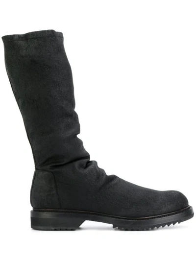 Rick Owens Ruched Boots In 09 Black