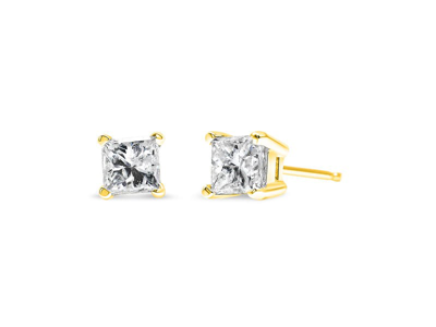 Haus Of Brilliance 14k Yellow Gold 1.00 Cttw Princess Cut Square Near Colorless Diamond Classic 4 Prong Solitaire Stud