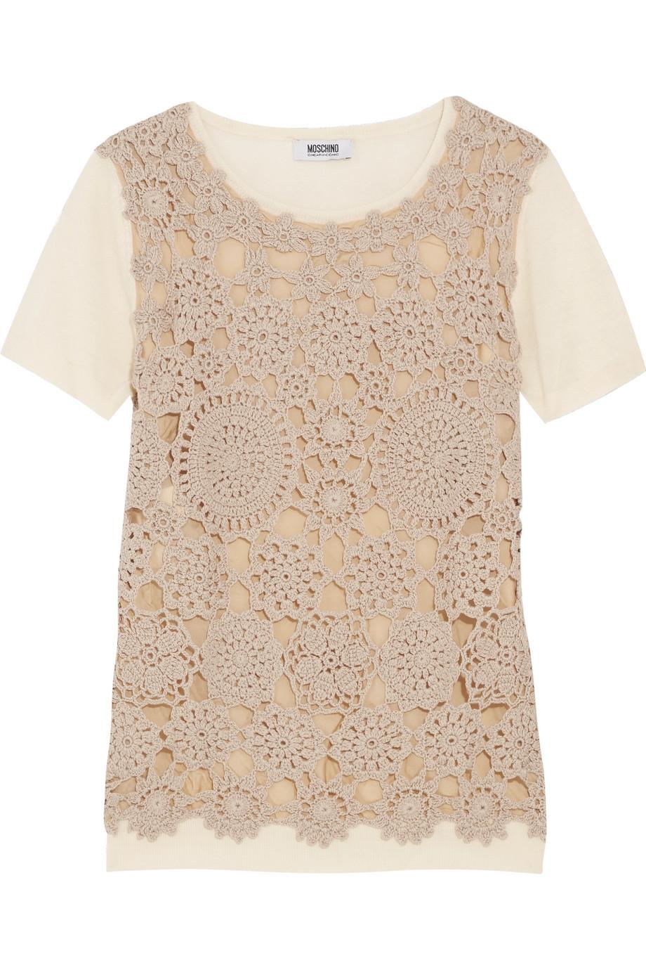 Boutique Moschino Crochet-paneled Silk And Wool Top | ModeSens