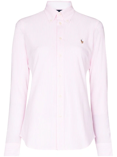 Polo Ralph Lauren Ladies Long Sleeve Logo Embroidered Oxford Shirt In Pink