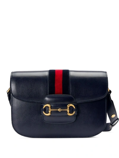 Gucci 1955 Horsebit Shoulder Bag In Blue,gold Tone,red