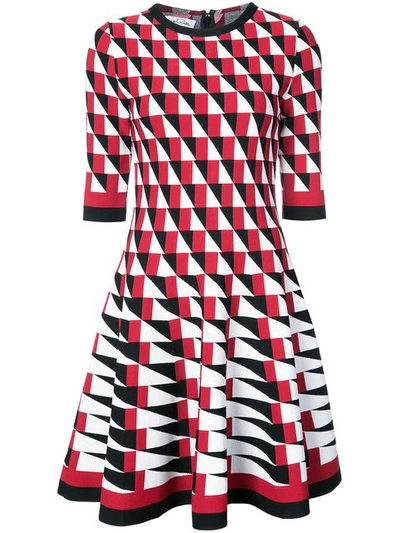 Oscar De La Renta Knit Geo Print Skirt Dress In Blk-red