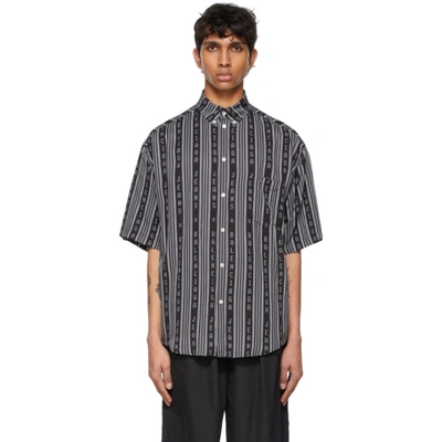 Balenciaga Black & Grey Logo Stripe Pyjama Short Sleeve Shirt In Multicolour