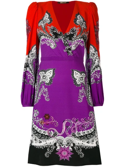 Roberto Cavalli Gradient Printed Cotton Blend Dress In Purple/red
