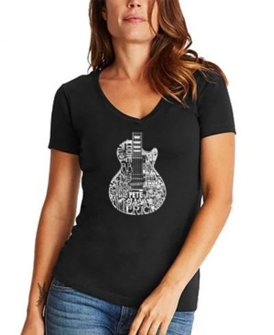 La Pop Art Women's Word Art Rock Guitar Head V-neck T-shirt In Black