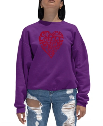 La Pop Art Women's Word Art Crazy Little Thing Called Love Crewneck Sweatshirt In Purple