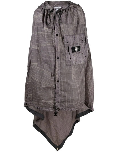 Stone Island Check-print Parachute Poncho In Grey