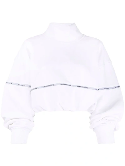 Alexander Wang Logo Tape Cropped Sweatshirt In White