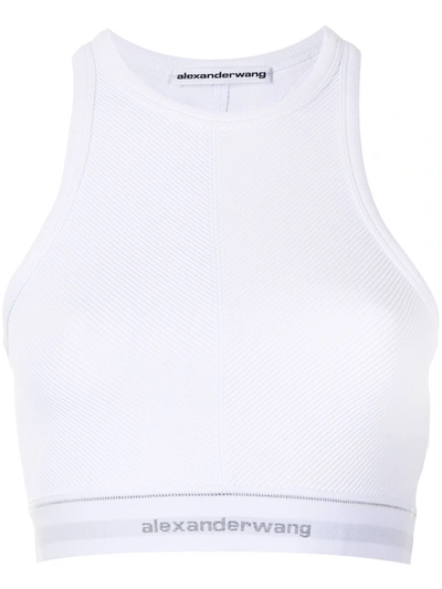 Alexander Wang Logo Elastic Bra Top In Stretch Knit In Snow White