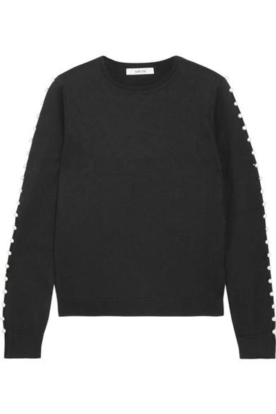 Adeam Faux Pearl-embellished Silk Sweater In Black