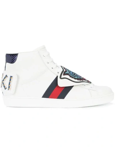 Gucci Men's Leather Ace High-top Sneakers With Removable Embroideries In White