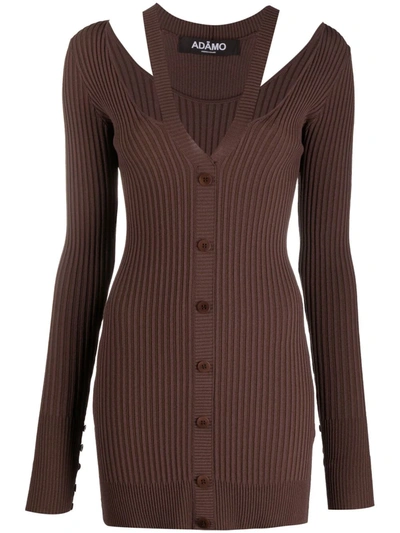 Adamo Ribbed-knit Buttoned Knitted Dress In Brown