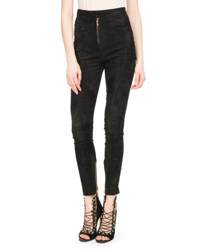 Balmain High-waist Stretch-suede Leggings