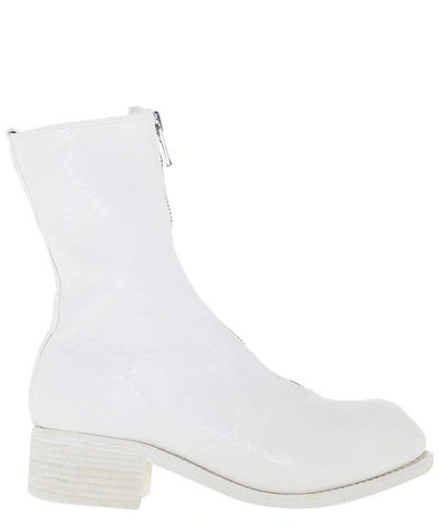 Guidi Front Zip Ankle Boots In White