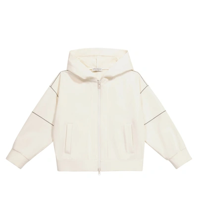 Brunello Cucinelli Kids' Embellished Stretch-cotton Jersey Hoodie In White