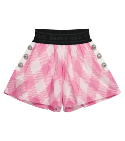 Balmain Kids' Diamond Check Pattern Shorts In Pink